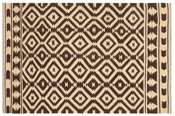 Flat Weave Kilim, Antique, Navaho, Vintage, Handmade, Modern Kilim Beige Brown Hand-Woven Rectangle 100% Wool Area Rug 5 x 7